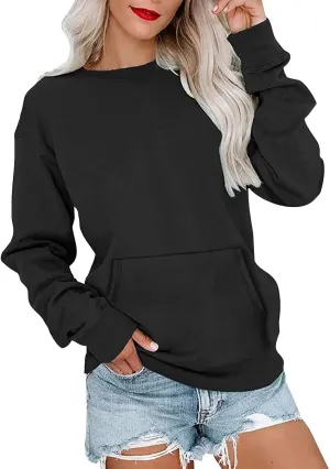 Crewneck Sweatshirts Women Fleece Oversized Hoodie Basic Trendy Hoodies Vintage Comfy Preppy Sweatshirt with Pockets
