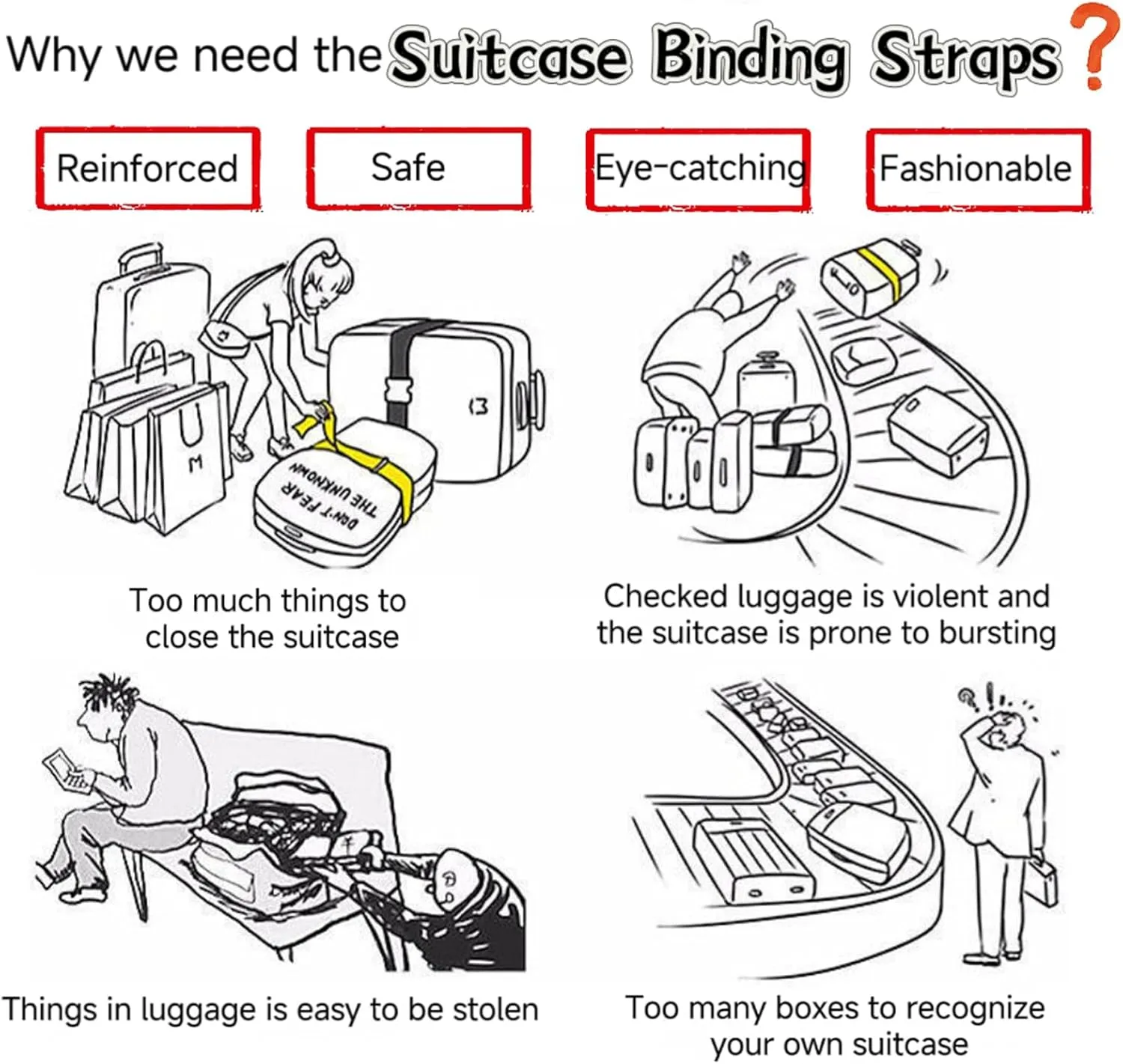 Cross-Shaped Luggage Connector Straps for Suitcases with Coded Lock Anti-Theft Suitcase Belts Vibrant Yellow Luggage Packing Strap with Name Tag Travel Helper(Main Yellow)