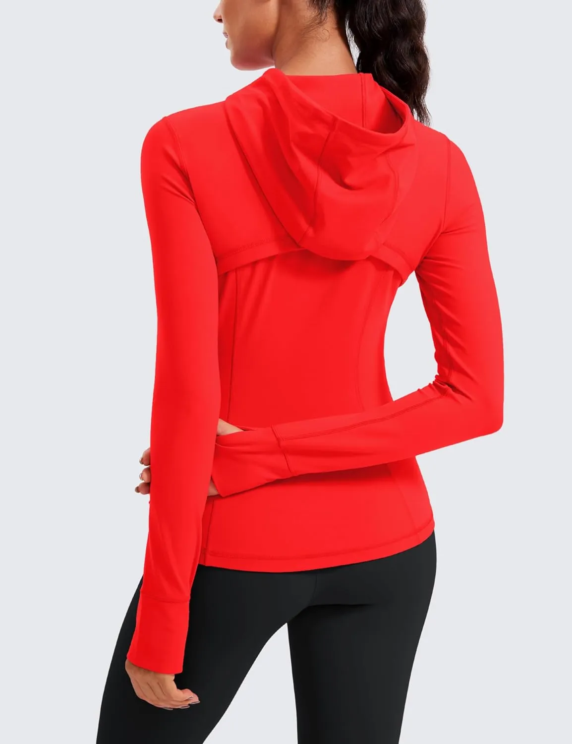 CRZ YOGA Butterluxe Womens Hooded Workout Jacket Athletic Running Zip Up with Back Mesh Vent and Thumb Holes