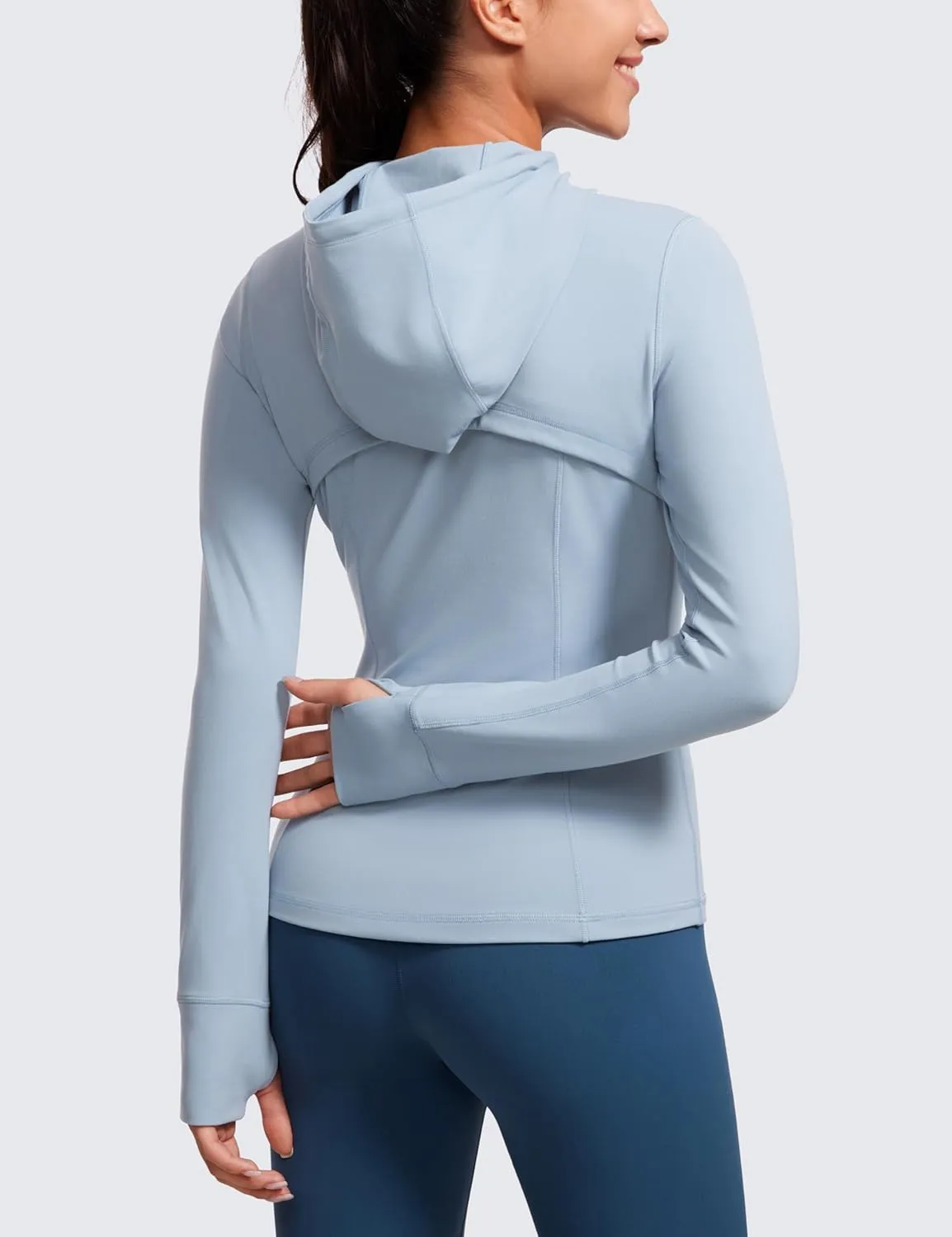 CRZ YOGA Butterluxe Womens Hooded Workout Jacket Athletic Running Zip Up with Back Mesh Vent and Thumb Holes