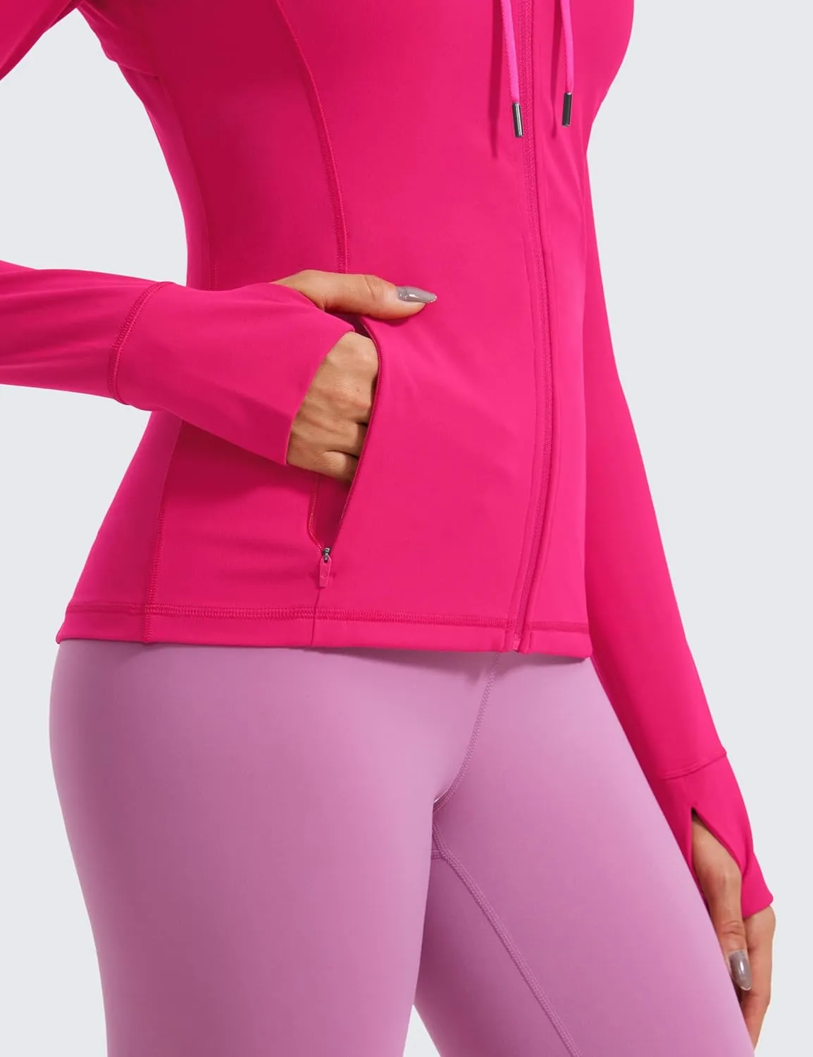 CRZ YOGA Butterluxe Womens Hooded Workout Jacket Athletic Running Zip Up with Back Mesh Vent and Thumb Holes