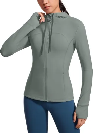 CRZ YOGA Butterluxe Womens Hooded Workout Jacket Athletic Running Zip Up with Back Mesh Vent and Thumb Holes
