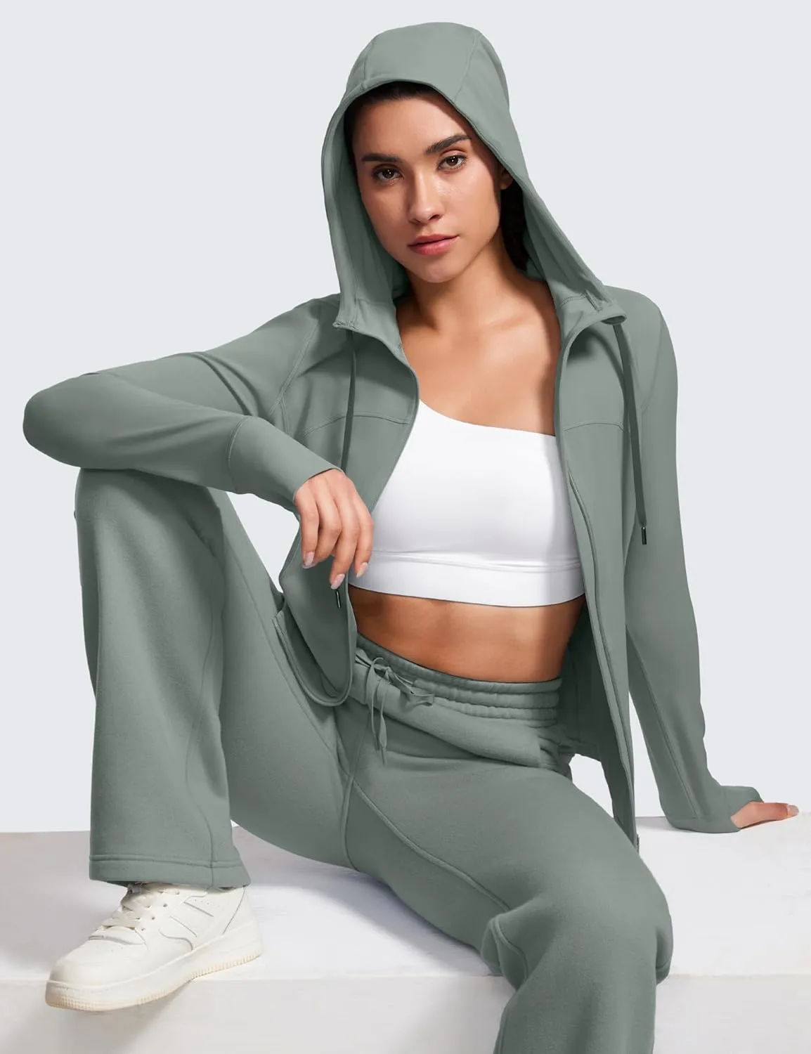 CRZ YOGA Butterluxe Womens Hooded Workout Jacket Athletic Running Zip Up with Back Mesh Vent and Thumb Holes
