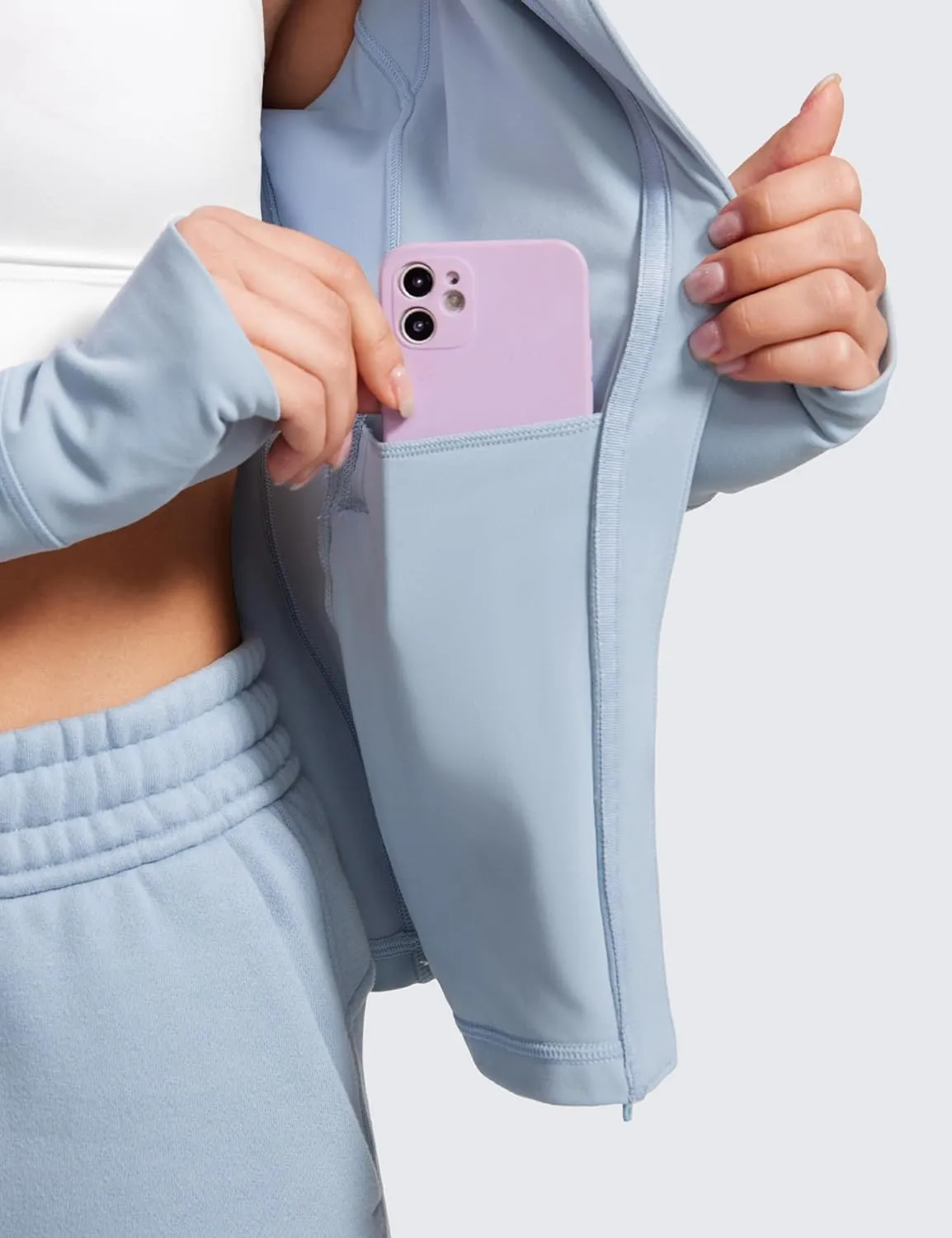 CRZ YOGA Butterluxe Womens Hooded Workout Jacket Athletic Running Zip Up with Back Mesh Vent and Thumb Holes