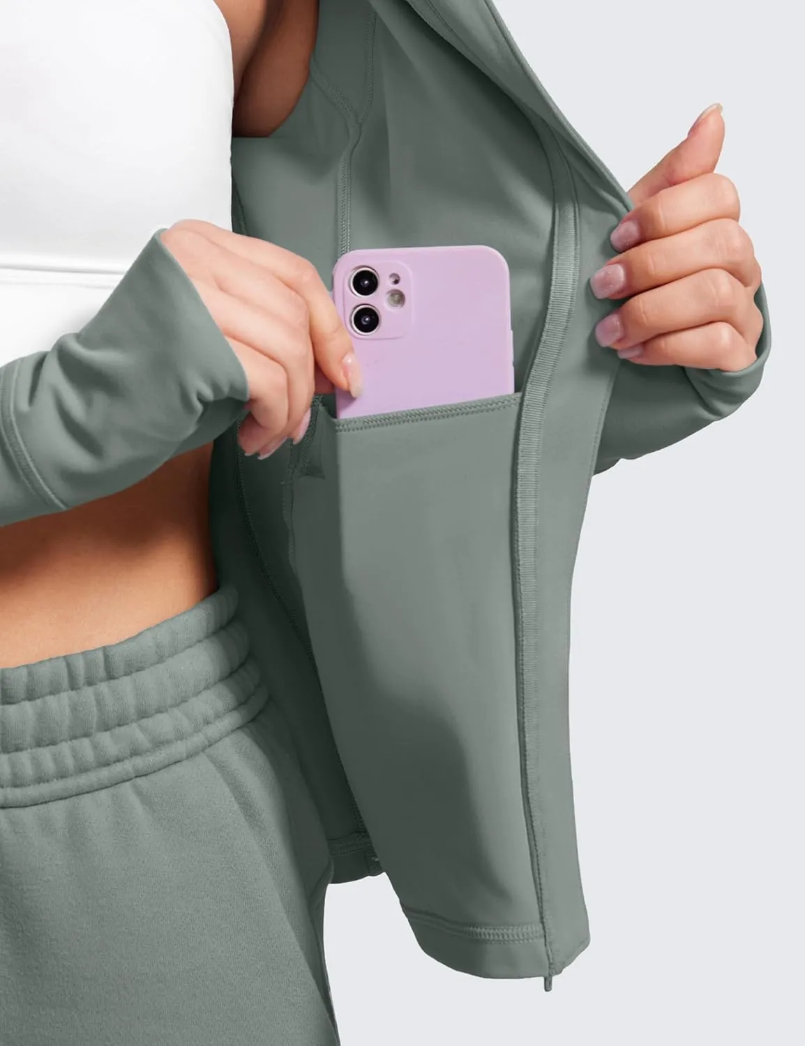 CRZ YOGA Butterluxe Womens Hooded Workout Jacket Athletic Running Zip Up with Back Mesh Vent and Thumb Holes