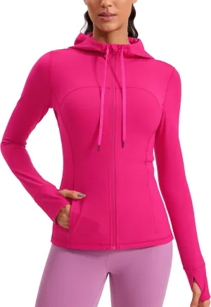 CRZ YOGA Butterluxe Womens Hooded Workout Jacket Athletic Running Zip Up with Back Mesh Vent and Thumb Holes