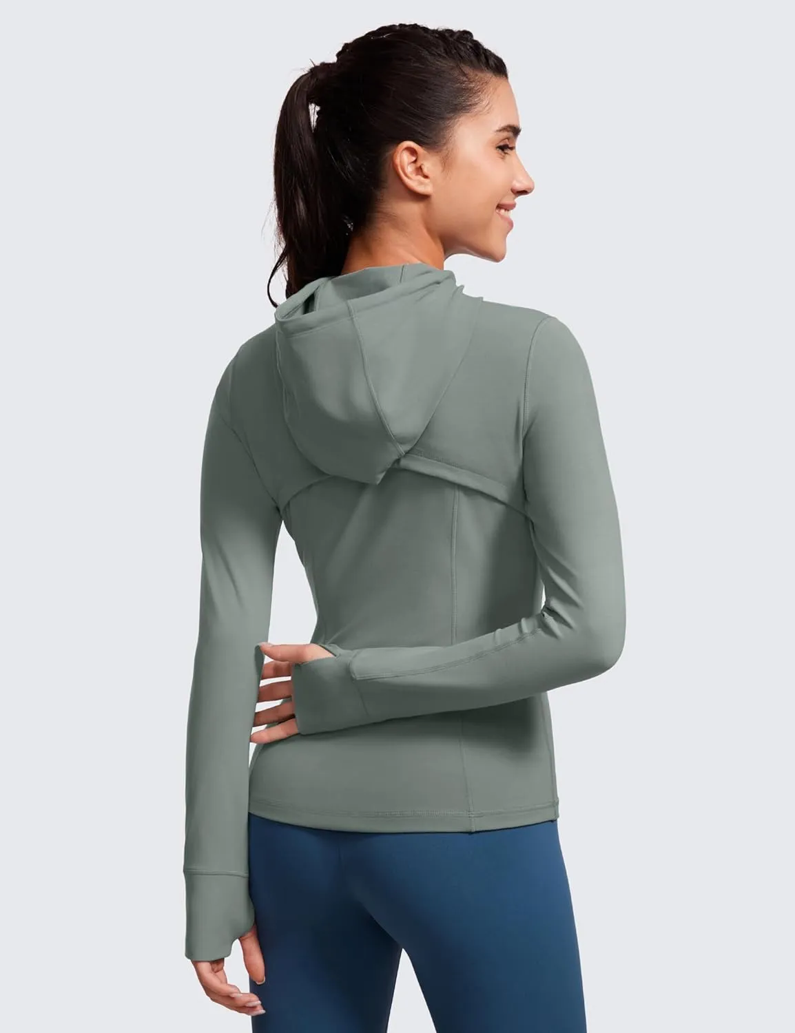 CRZ YOGA Butterluxe Womens Hooded Workout Jacket Athletic Running Zip Up with Back Mesh Vent and Thumb Holes