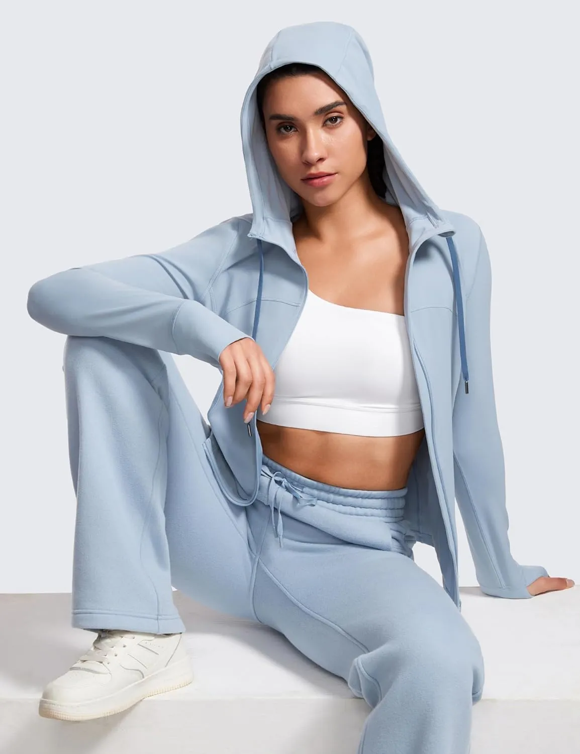 CRZ YOGA Butterluxe Womens Hooded Workout Jacket Athletic Running Zip Up with Back Mesh Vent and Thumb Holes