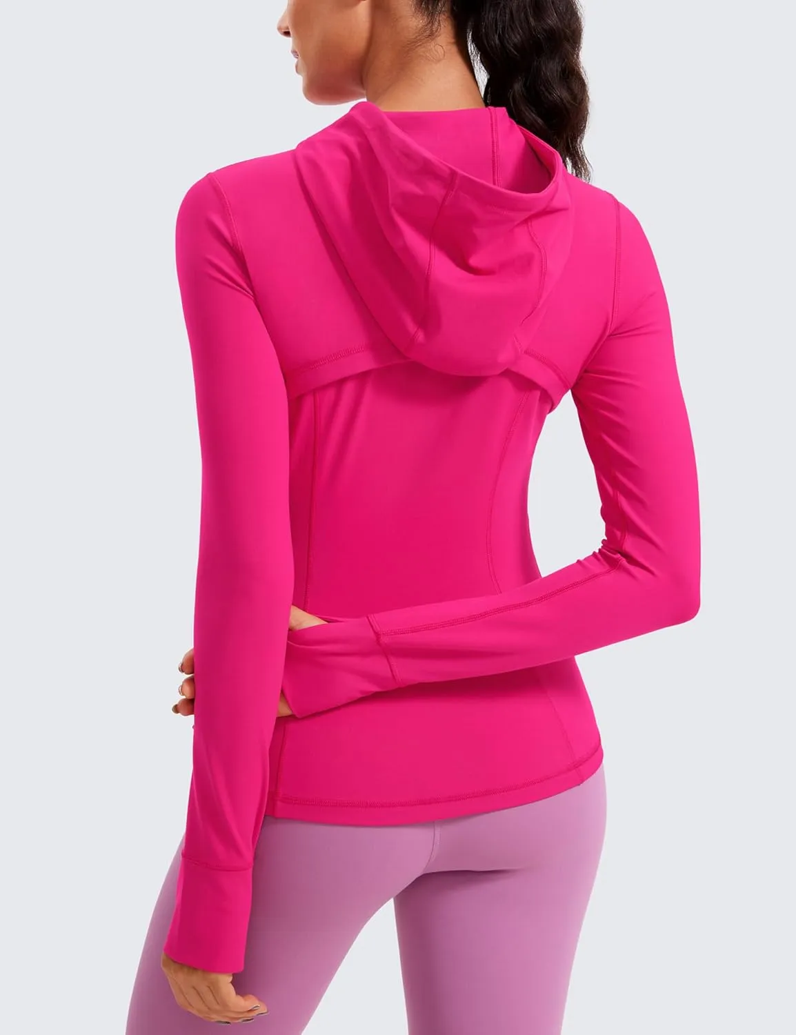 CRZ YOGA Butterluxe Womens Hooded Workout Jacket Athletic Running Zip Up with Back Mesh Vent and Thumb Holes