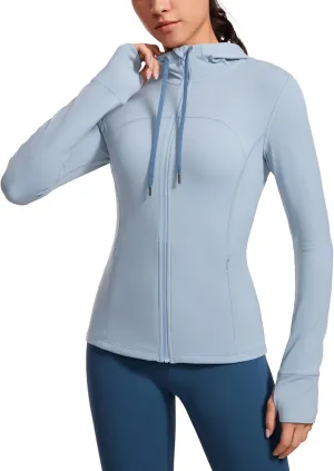 CRZ YOGA Butterluxe Womens Hooded Workout Jacket Athletic Running Zip Up with Back Mesh Vent and Thumb Holes