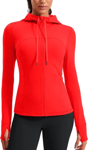 CRZ YOGA Butterluxe Womens Hooded Workout Jacket Athletic Running Zip Up with Back Mesh Vent and Thumb Holes