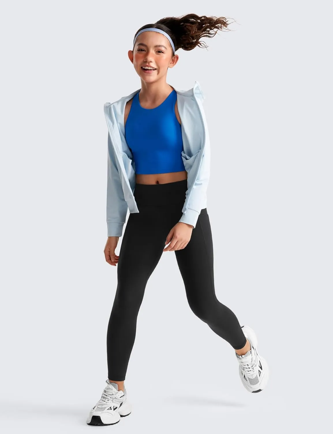 CRZ YOGA Girls Butterluxe Athletic Leggings with Pockets - High Waist Lounge Kids Teen Pants Yoga Active Dance Running Tights