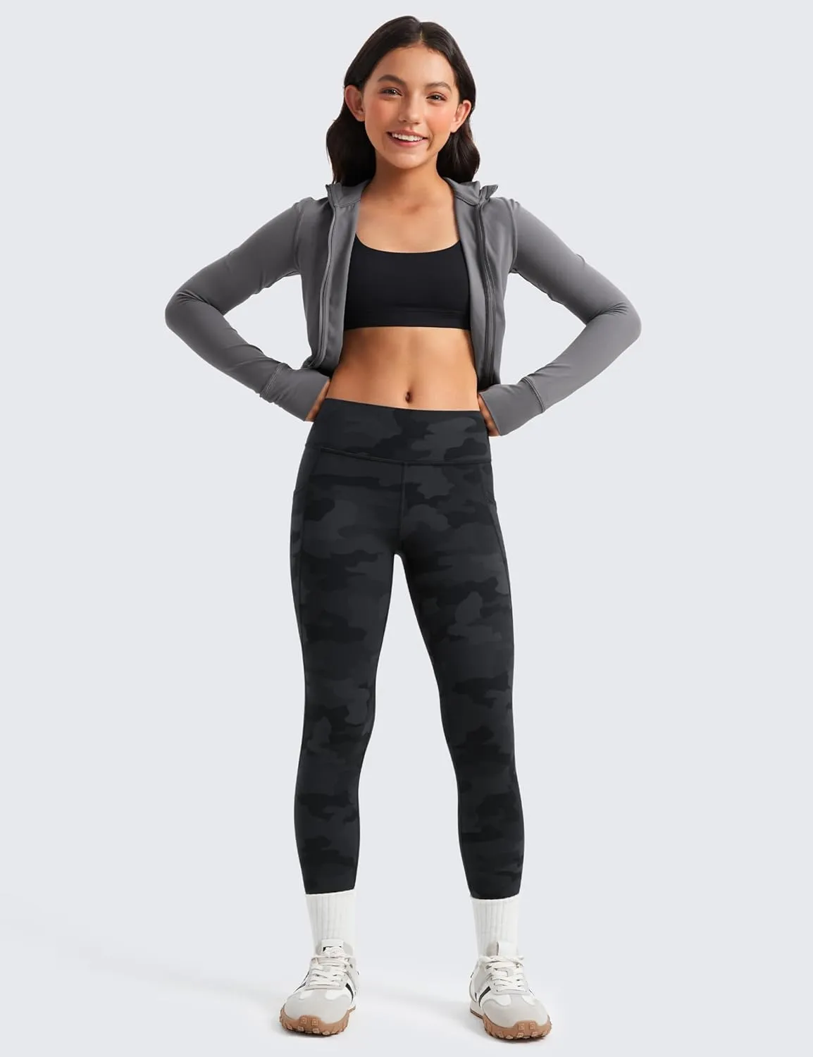 CRZ YOGA Girls Butterluxe Athletic Leggings with Pockets - High Waist Lounge Kids Teen Pants Yoga Active Dance Running Tights