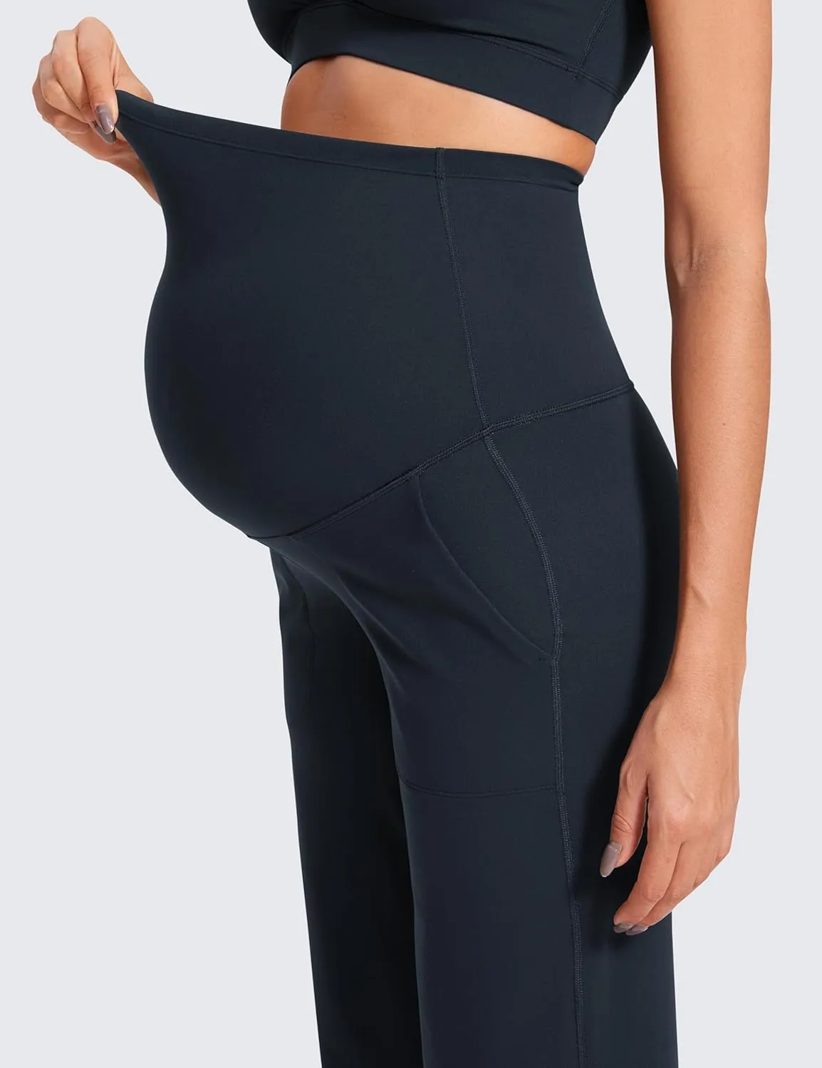 CRZ YOGA Women Butterluxe Maternity Wide Leg Pants with Pockets 31.5" - Over The Belly Workout Yoga Lounge Pregnancy
