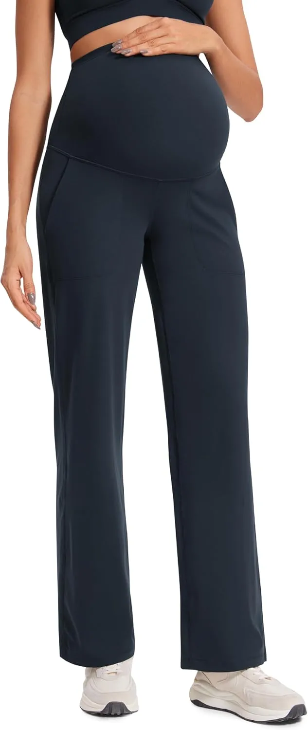 CRZ YOGA Women Butterluxe Maternity Wide Leg Pants with Pockets 31.5" - Over The Belly Workout Yoga Lounge Pregnancy