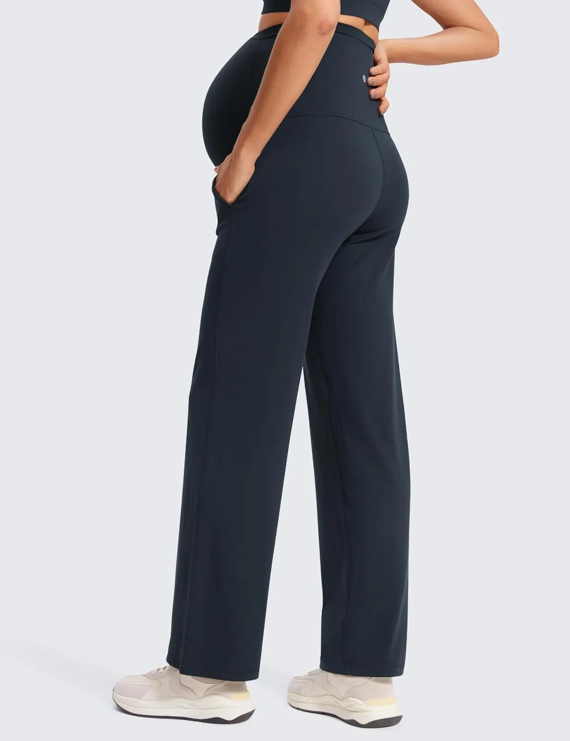 CRZ YOGA Women Butterluxe Maternity Wide Leg Pants with Pockets 31.5" - Over The Belly Workout Yoga Lounge Pregnancy