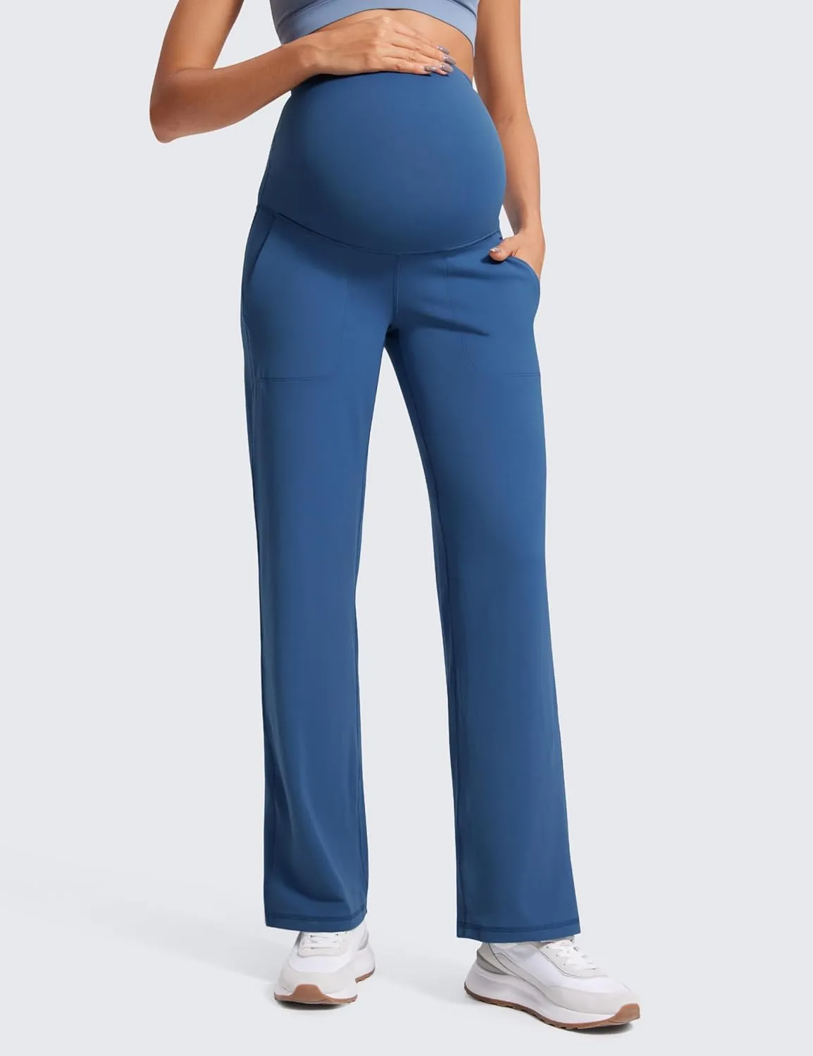 CRZ YOGA Women Butterluxe Maternity Wide Leg Pants with Pockets 31.5" - Over The Belly Workout Yoga Lounge Pregnancy