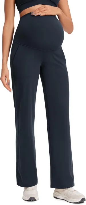 CRZ YOGA Women Butterluxe Maternity Wide Leg Pants with Pockets 31.5" - Over The Belly Workout Yoga Lounge Pregnancy