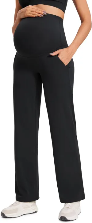 CRZ YOGA Women Butterluxe Maternity Wide Leg Pants with Pockets 31.5" - Over The Belly Workout Yoga Lounge Pregnancy