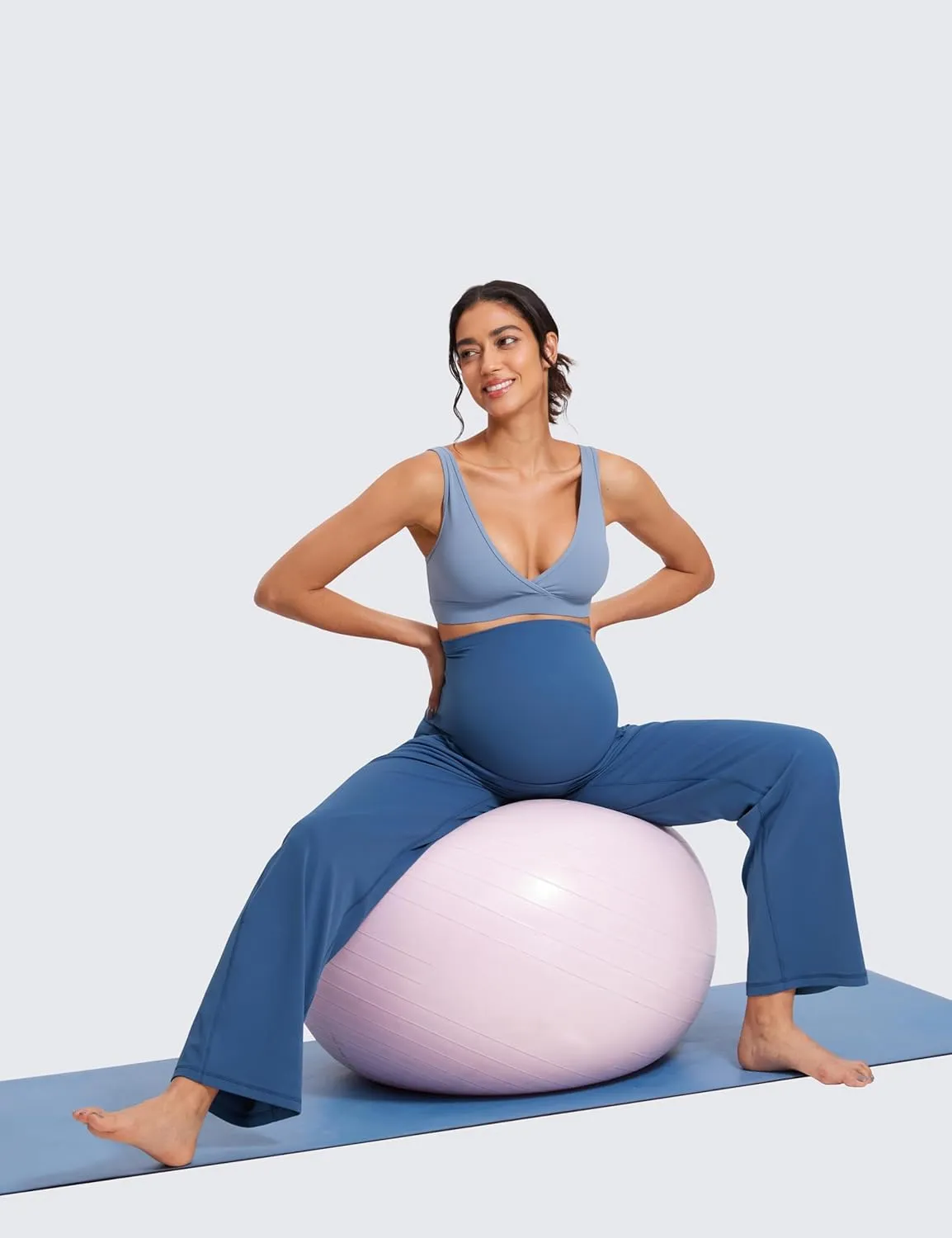 CRZ YOGA Women Butterluxe Maternity Wide Leg Pants with Pockets 31.5" - Over The Belly Workout Yoga Lounge Pregnancy