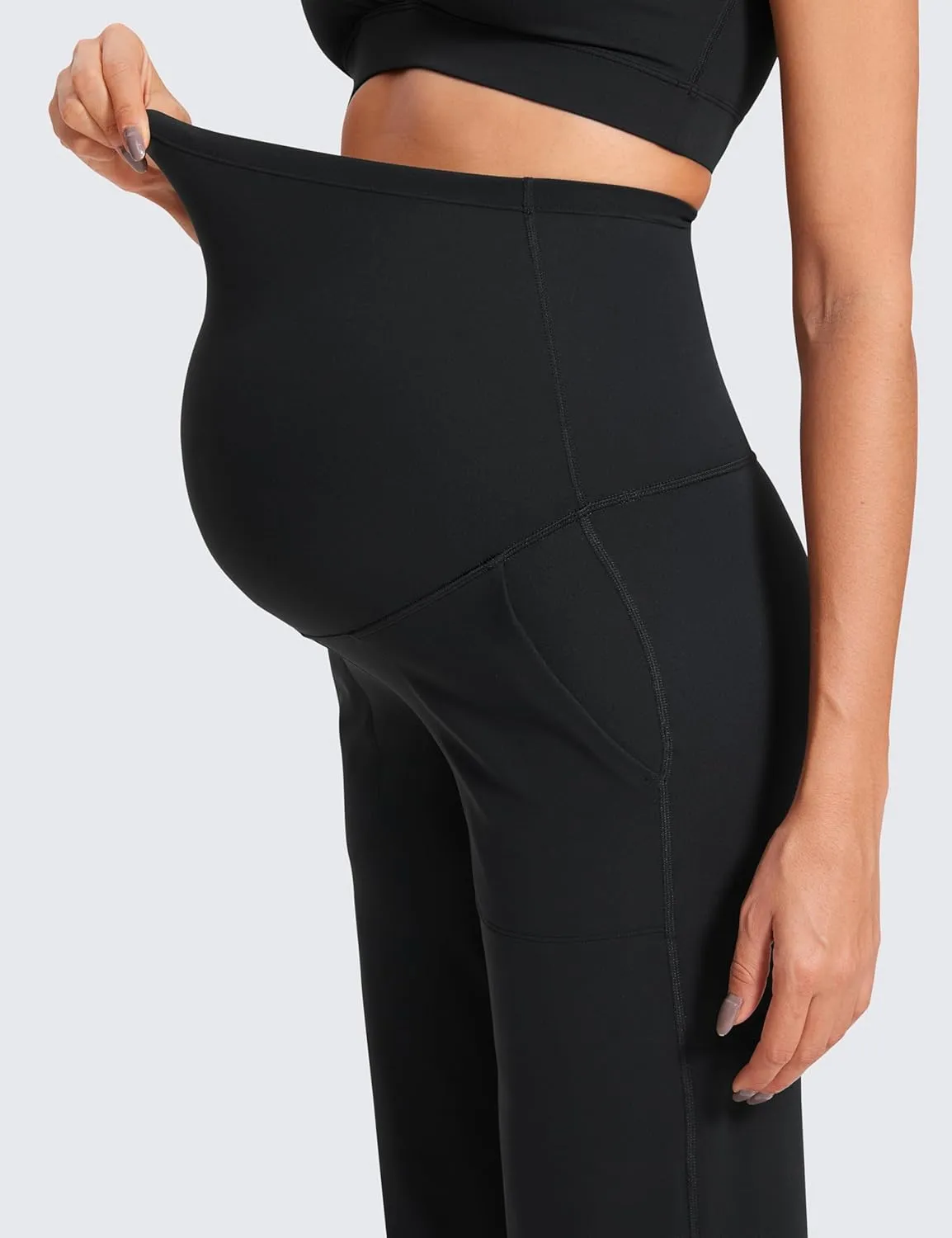 CRZ YOGA Women Butterluxe Maternity Wide Leg Pants with Pockets 31.5" - Over The Belly Workout Yoga Lounge Pregnancy