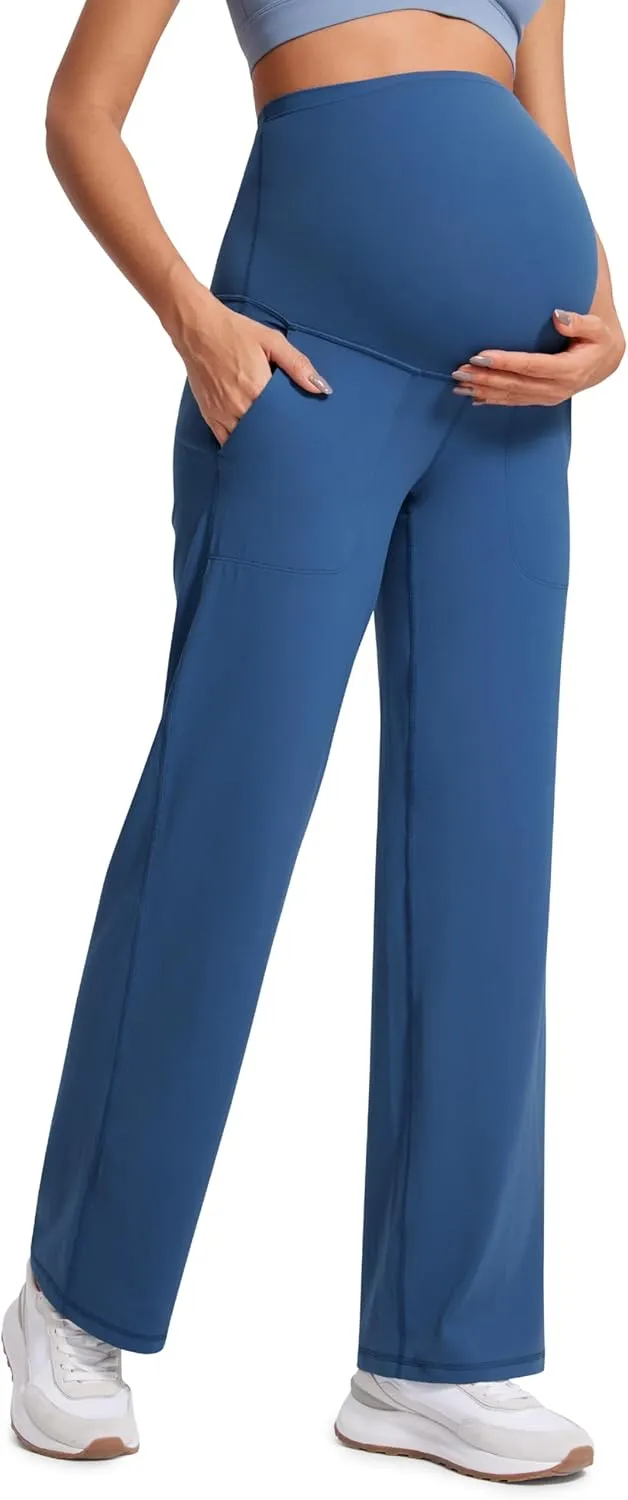 CRZ YOGA Women Butterluxe Maternity Wide Leg Pants with Pockets 31.5" - Over The Belly Workout Yoga Lounge Pregnancy