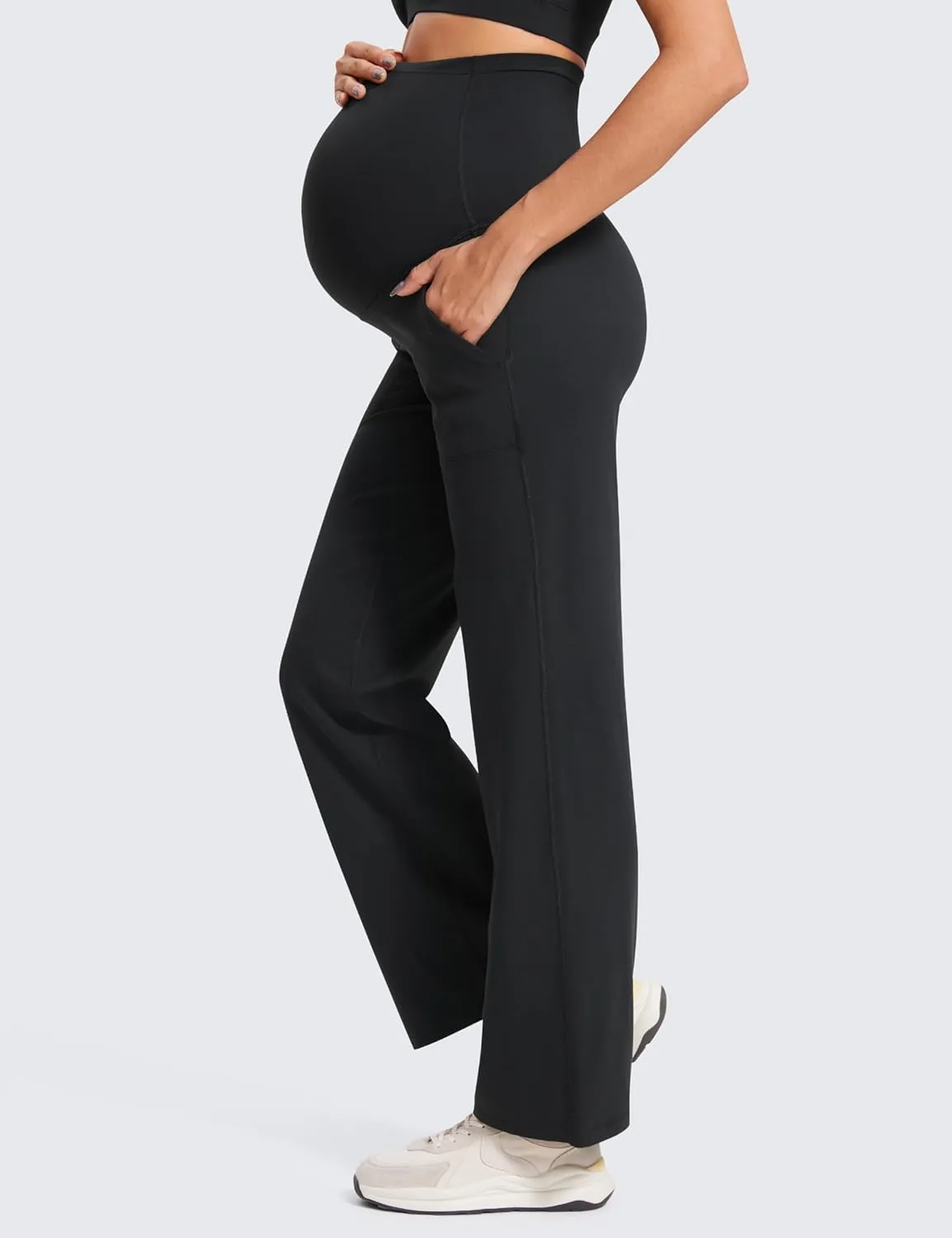 CRZ YOGA Women Butterluxe Maternity Wide Leg Pants with Pockets 31.5" - Over The Belly Workout Yoga Lounge Pregnancy