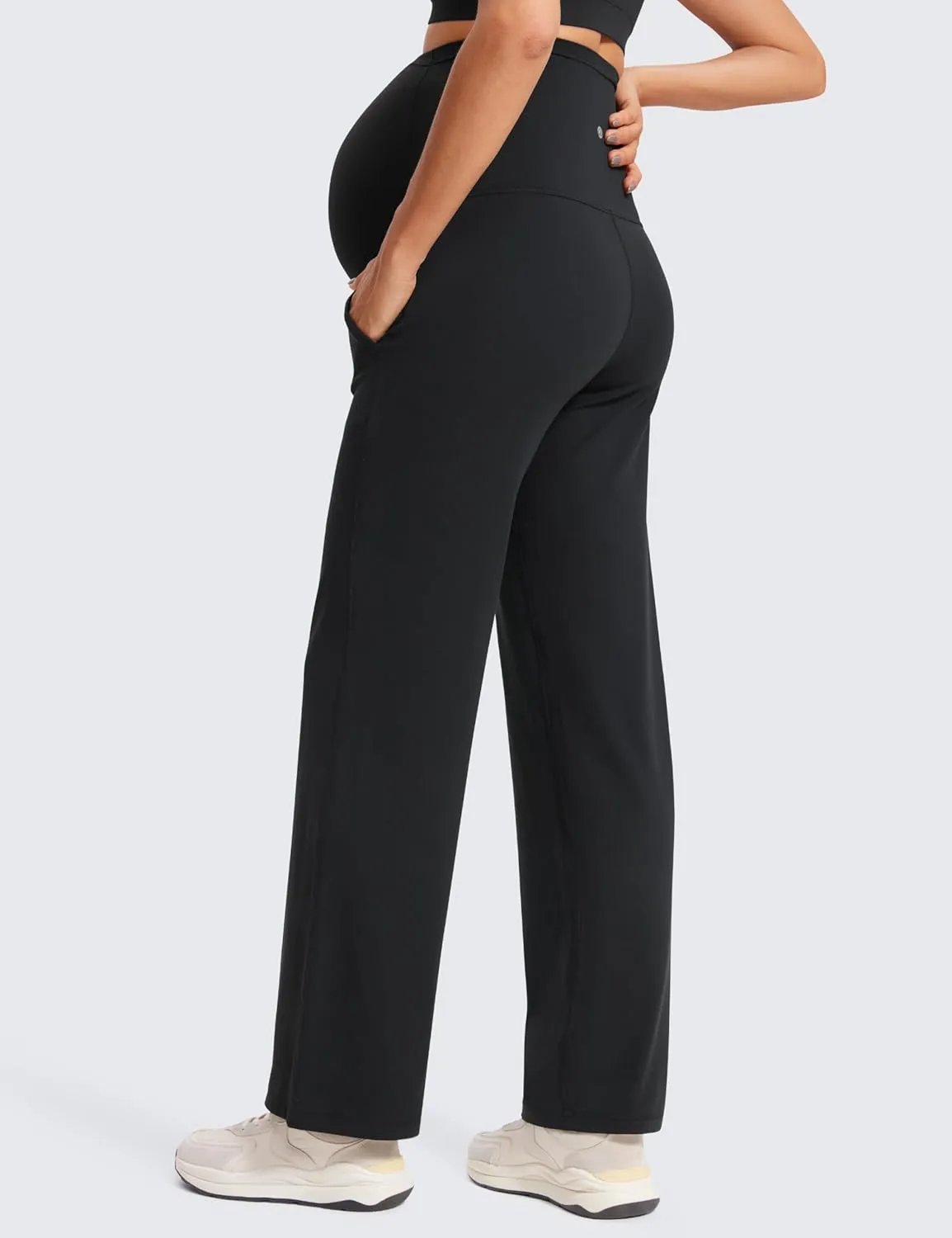 CRZ YOGA Women Butterluxe Maternity Wide Leg Pants with Pockets 31.5" - Over The Belly Workout Yoga Lounge Pregnancy