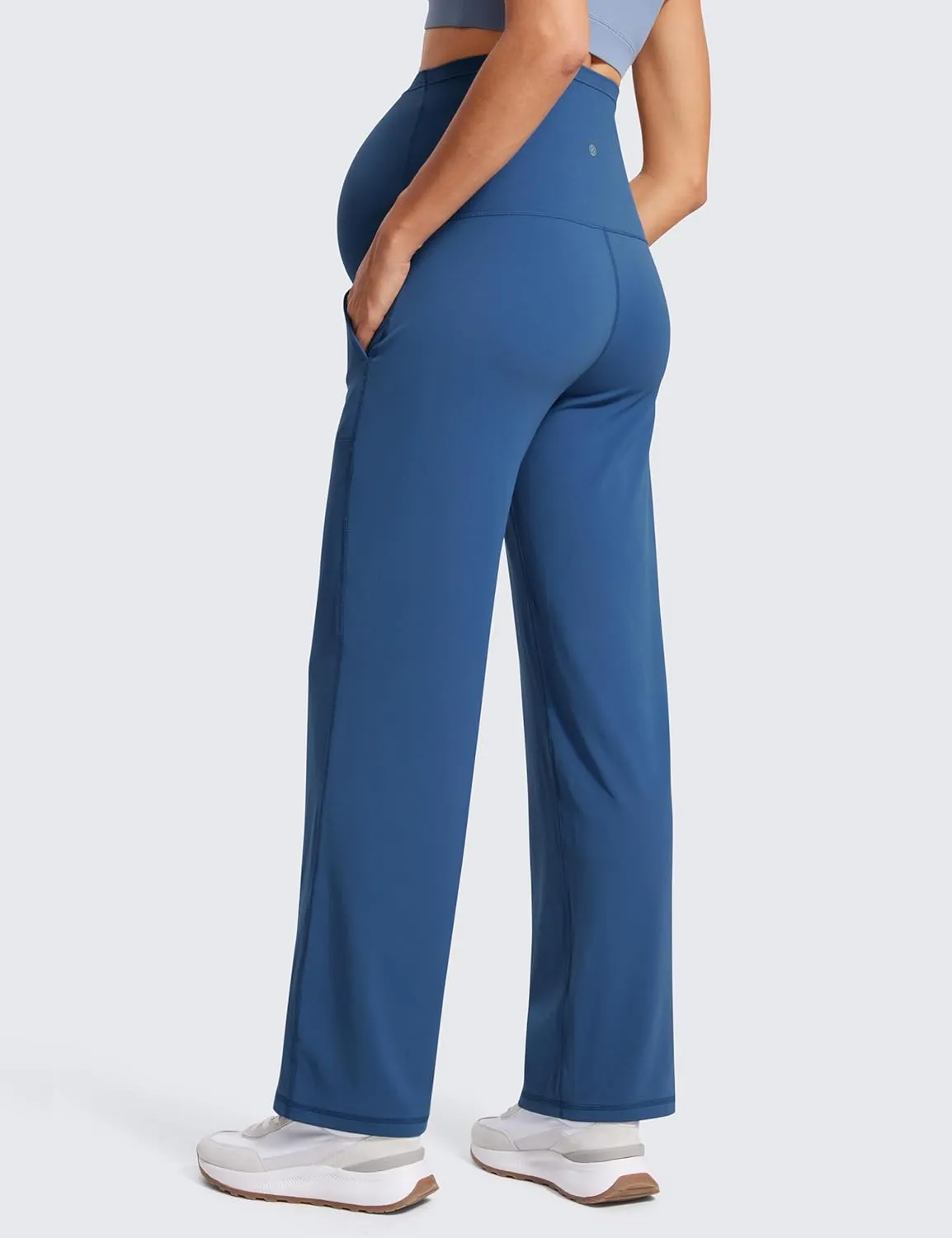 CRZ YOGA Women Butterluxe Maternity Wide Leg Pants with Pockets 31.5" - Over The Belly Workout Yoga Lounge Pregnancy
