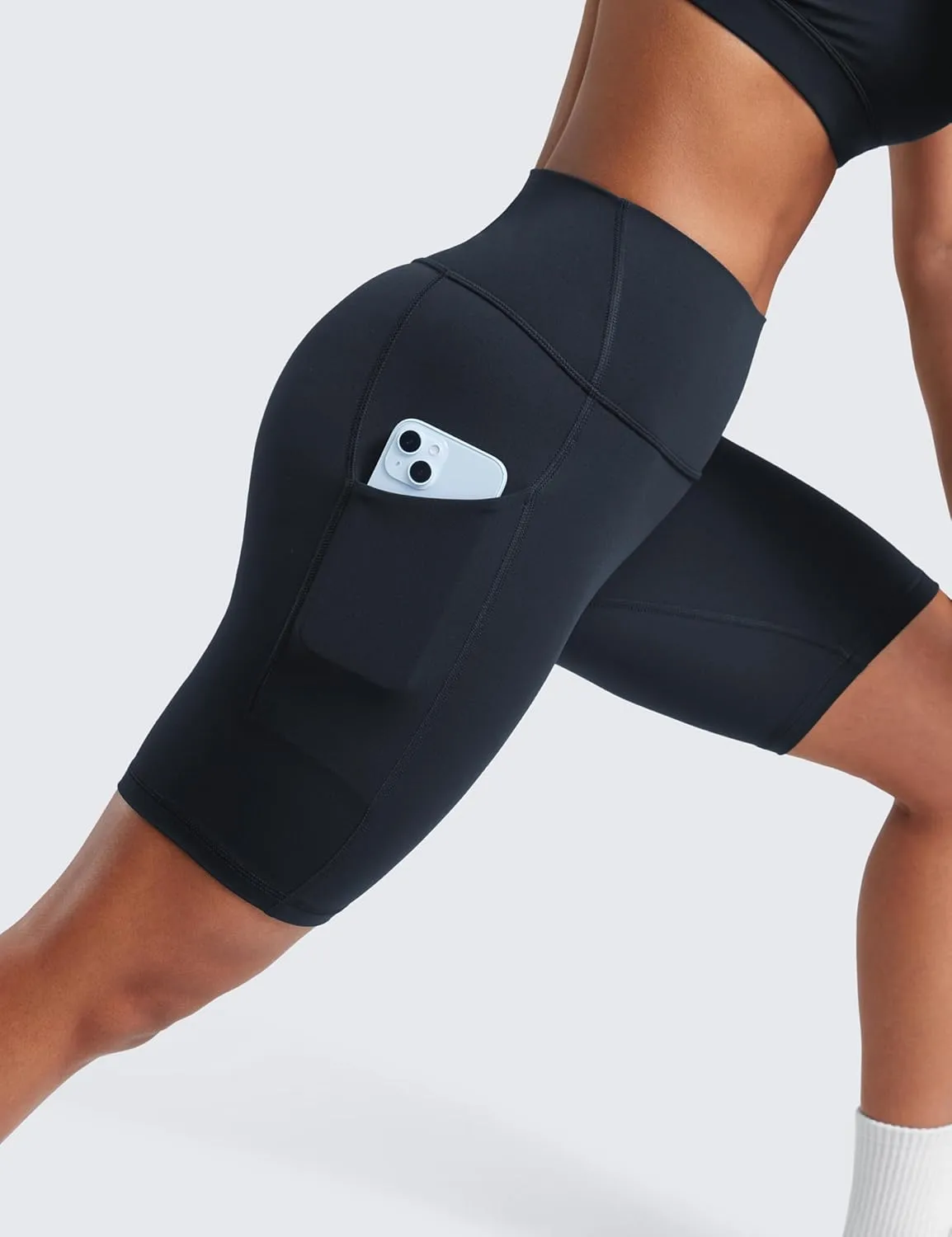 CRZ YOGA Women's Butterluxe Biker Shorts 8 Inches - High Waisted Side Pockets Workout Yoga Volleyball Buttery Soft