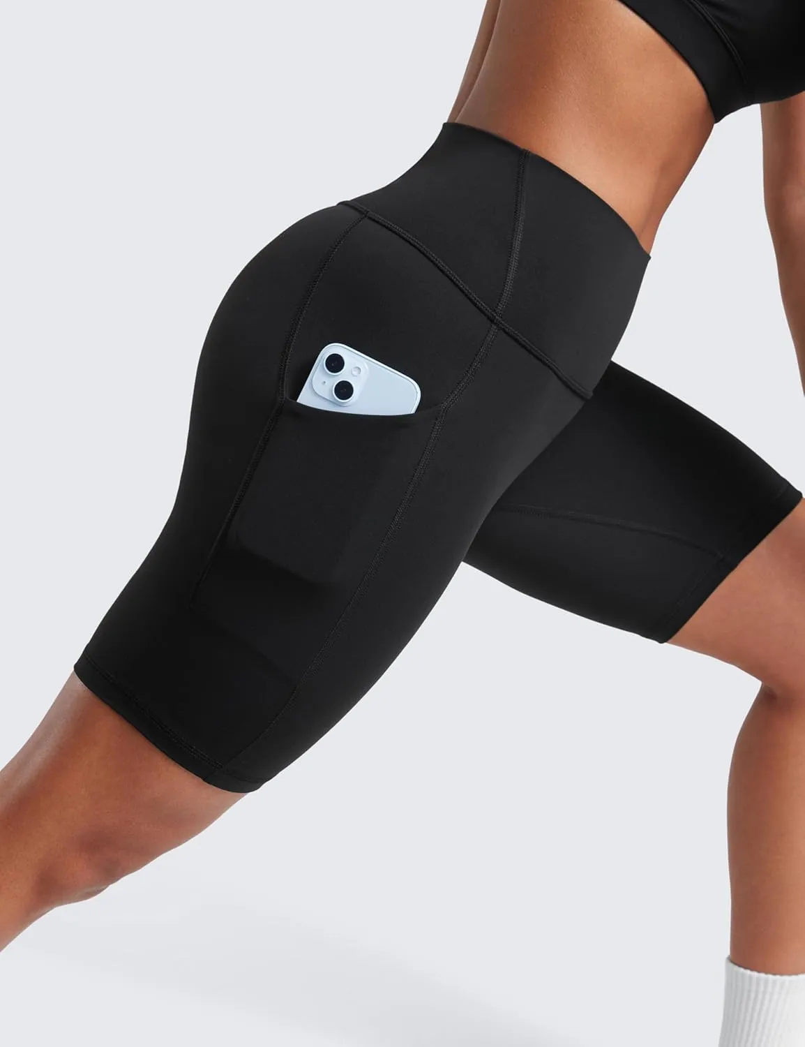 CRZ YOGA Women's Butterluxe Biker Shorts 8 Inches - High Waisted Side Pockets Workout Yoga Volleyball Buttery Soft