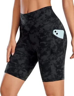 CRZ YOGA Women's Butterluxe Biker Shorts 8 Inches - High Waisted Side Pockets Workout Yoga Volleyball Buttery Soft