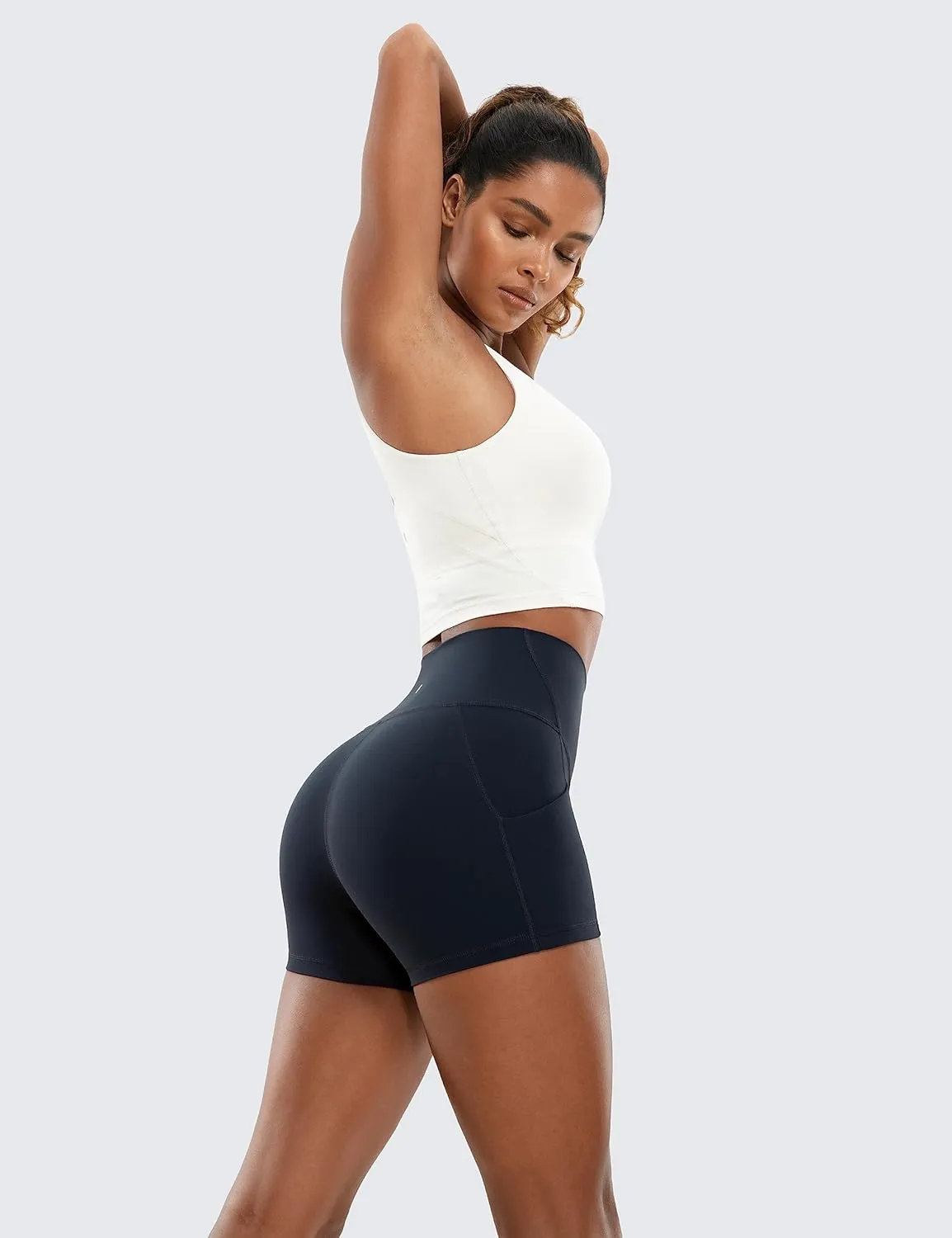CRZ YOGA Womens Butterluxe Biker Shorts with Pockets 3 Inches - High Waisted Volleyball Workout Athletic Yoga
