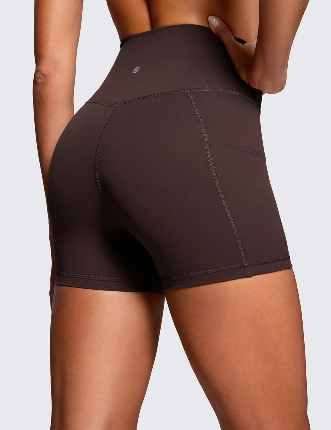 CRZ YOGA Womens Butterluxe Cross Waist Biker Shorts 4" - V Crossover High Waisted Side Pockets Workout Gym Yoga