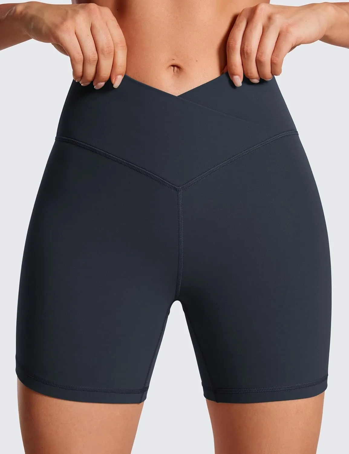 CRZ YOGA Womens Butterluxe Crossover Biker Shorts 5 Inches - Criss Cross High Waisted Workout Yoga Buttery Soft