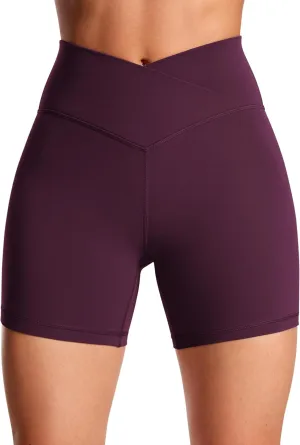 CRZ YOGA Womens Butterluxe Crossover Biker Shorts 5 Inches - Criss Cross High Waisted Workout Yoga Buttery Soft