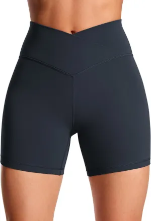 CRZ YOGA Womens Butterluxe Crossover Biker Shorts 5 Inches - Criss Cross High Waisted Workout Yoga Buttery Soft