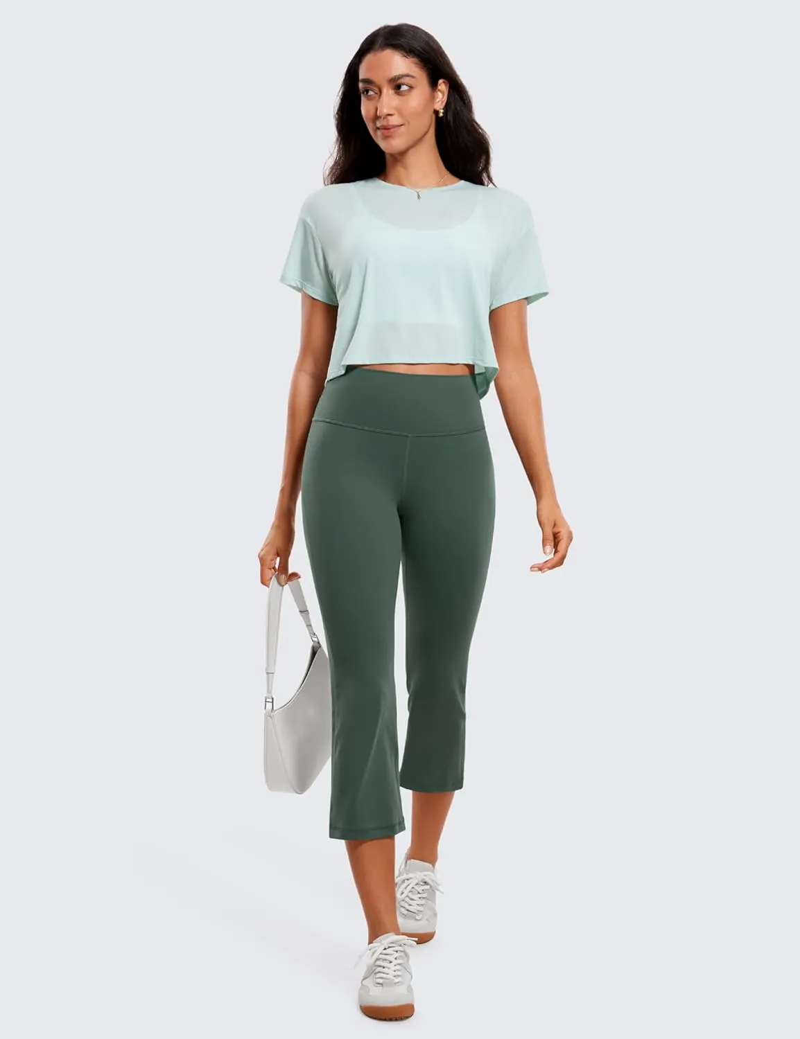 CRZ YOGA Womens Butterluxe High Waisted Flare Capris Leggings 23" - Bootcut Yoga Pants Cropped Lounge Casual Comfy