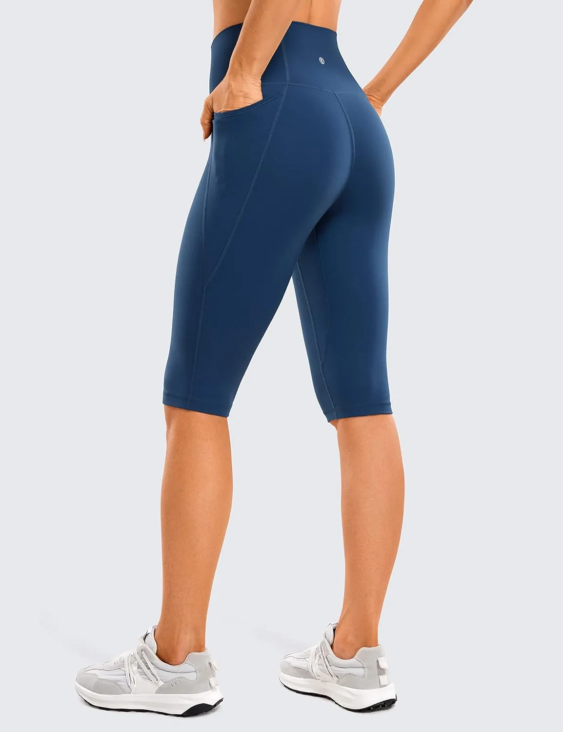 CRZ YOGA Women's Butterluxe Knee Length Capri Leggings 13 Inches - High Waisted Workout Yoga Long Biker Shorts with Pockets