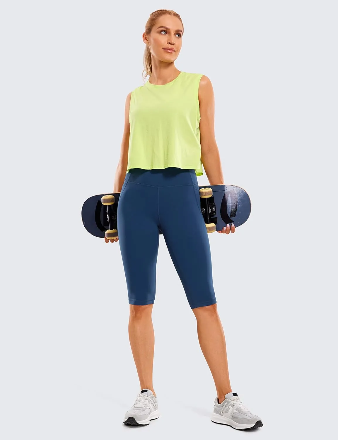 CRZ YOGA Women's Butterluxe Knee Length Capri Leggings 13 Inches - High Waisted Workout Yoga Long Biker Shorts with Pockets