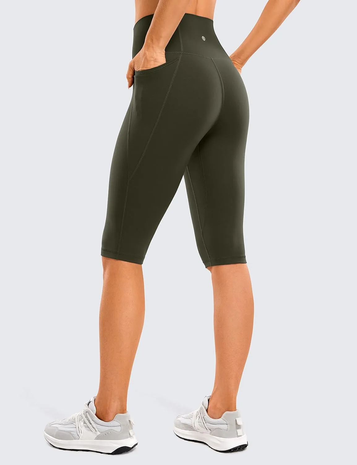 CRZ YOGA Women's Butterluxe Knee Length Capri Leggings 13 Inches - High Waisted Workout Yoga Long Biker Shorts with Pockets