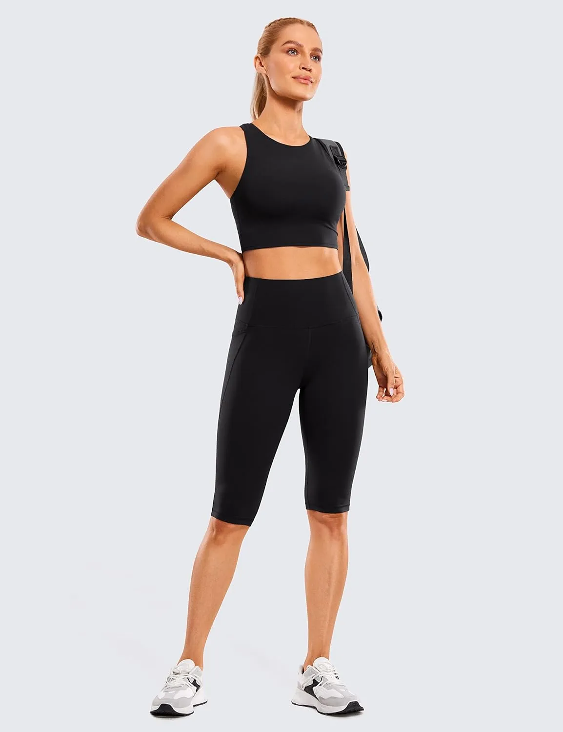 CRZ YOGA Women's Butterluxe Knee Length Capri Leggings 13 Inches - High Waisted Workout Yoga Long Biker Shorts with Pockets