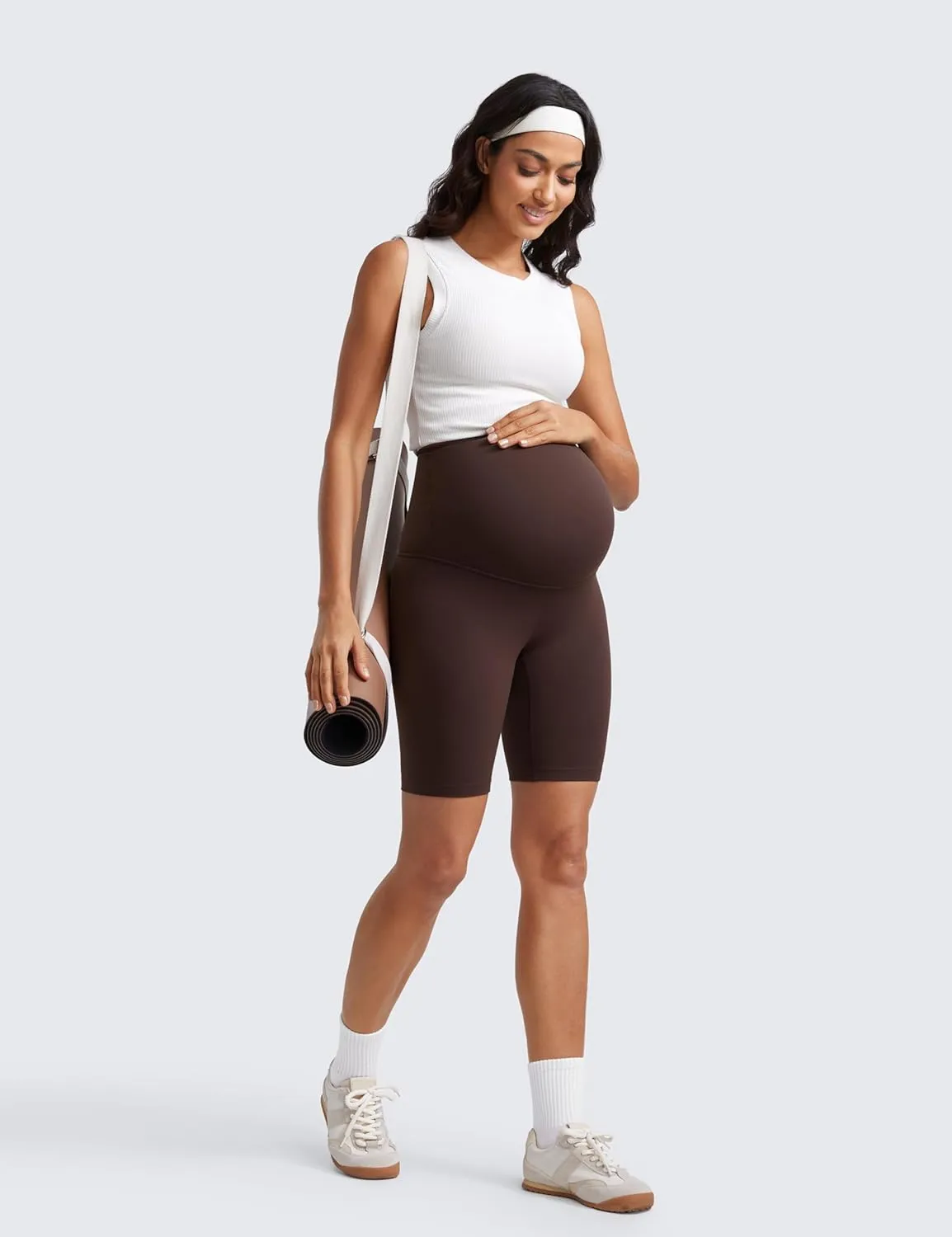 CRZ YOGA Womens Butterluxe Maternity Biker Shorts Over The Belly 8" - Pregnancy Yoga Workout Activewear