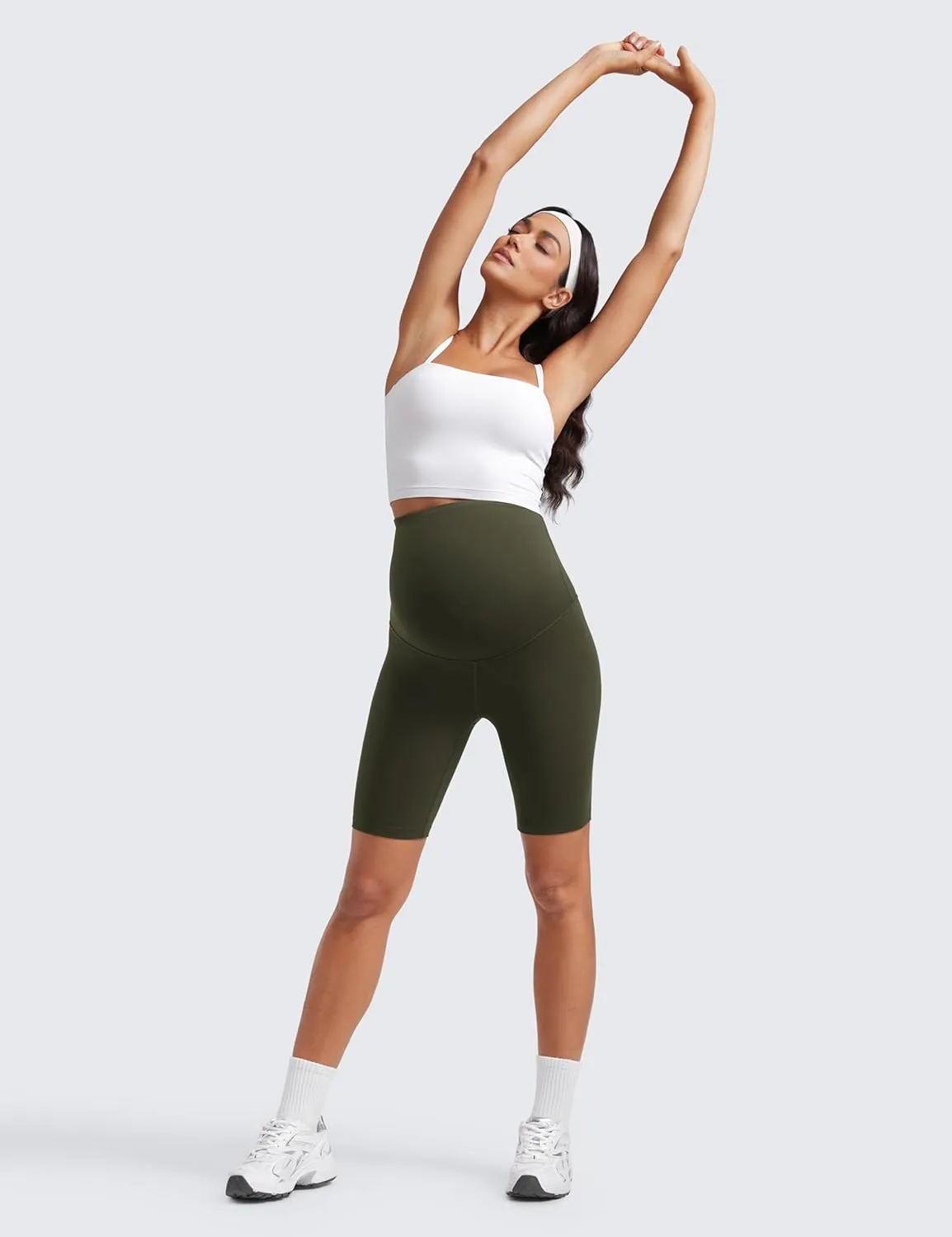 CRZ YOGA Womens Butterluxe Maternity Biker Shorts Over The Belly 8" - Pregnancy Yoga Workout Activewear