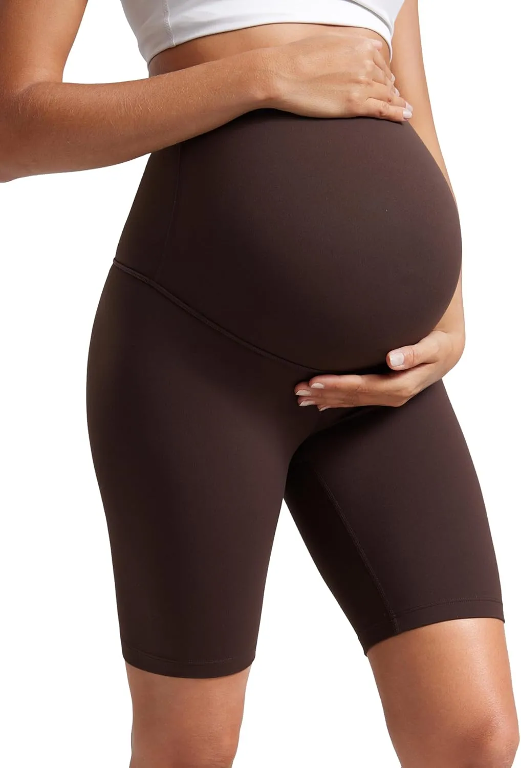 CRZ YOGA Womens Butterluxe Maternity Biker Shorts Over The Belly 8" - Pregnancy Yoga Workout Activewear
