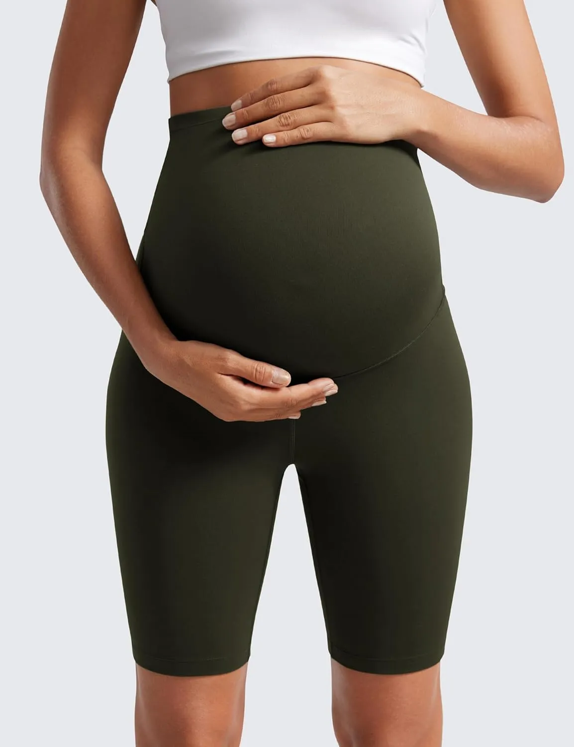 CRZ YOGA Womens Butterluxe Maternity Biker Shorts Over The Belly 8" - Pregnancy Yoga Workout Activewear