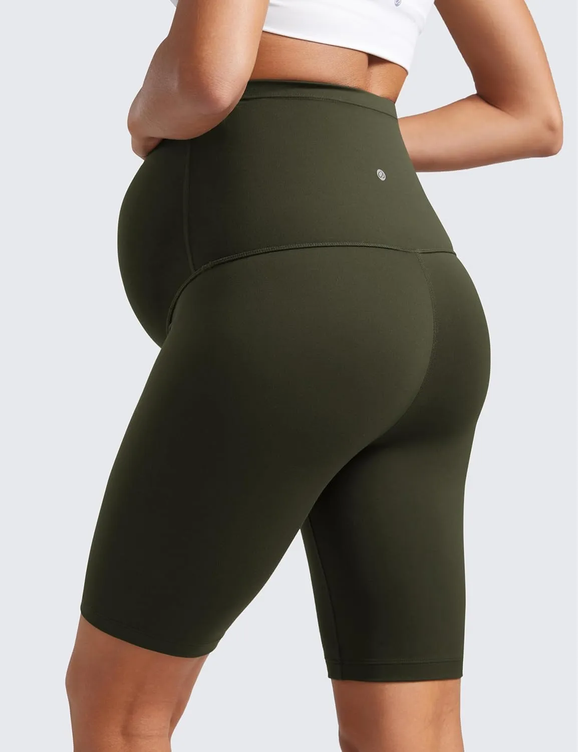 CRZ YOGA Womens Butterluxe Maternity Biker Shorts Over The Belly 8" - Pregnancy Yoga Workout Activewear