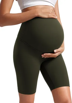 CRZ YOGA Womens Butterluxe Maternity Biker Shorts Over The Belly 8" - Pregnancy Yoga Workout Activewear