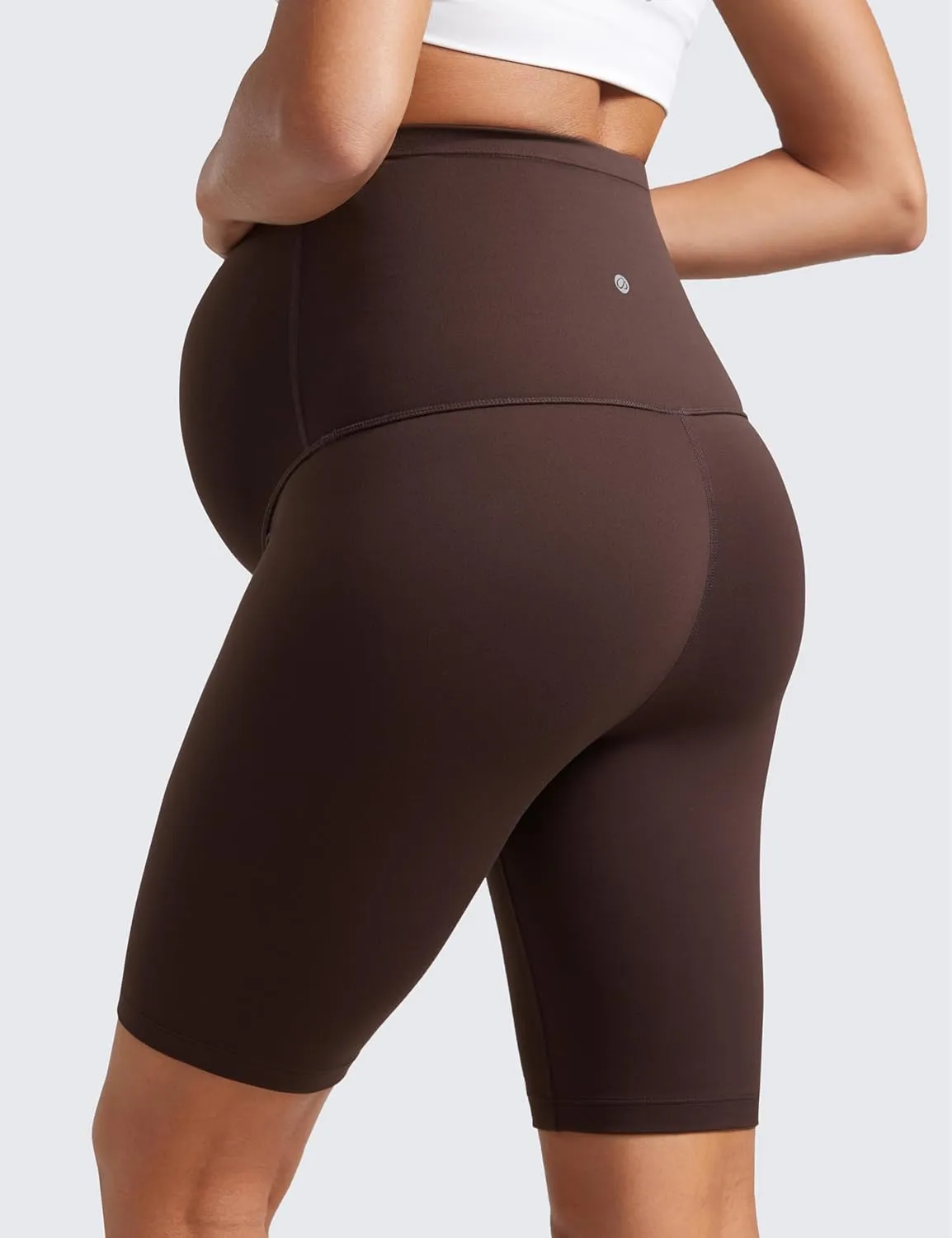 CRZ YOGA Womens Butterluxe Maternity Biker Shorts Over The Belly 8" - Pregnancy Yoga Workout Activewear