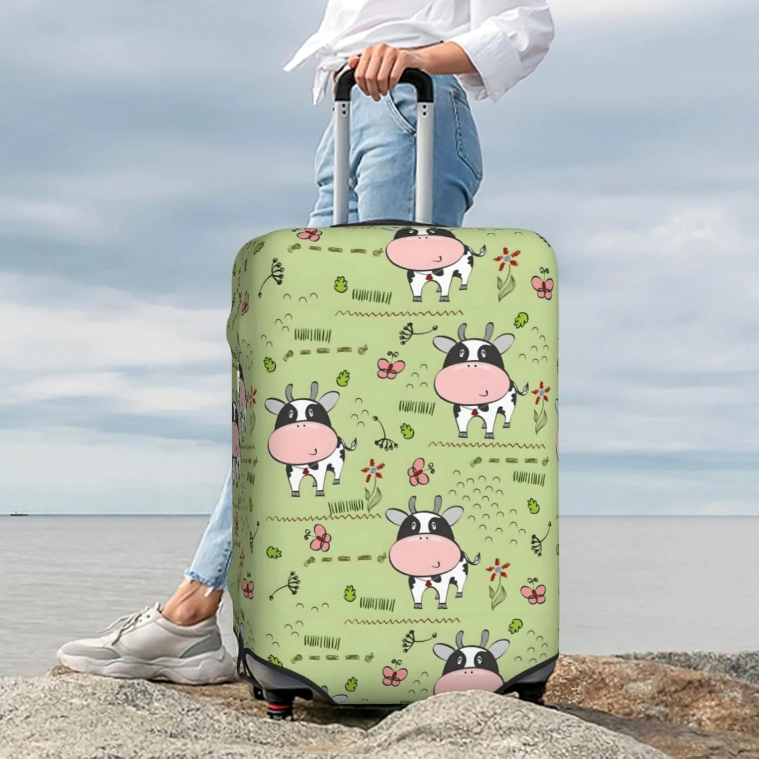 Cute Cow Pattern Luggage Protector,Scratch Travel Suitcase Cover Suitcase Fits 18-32 Inch Luggage
